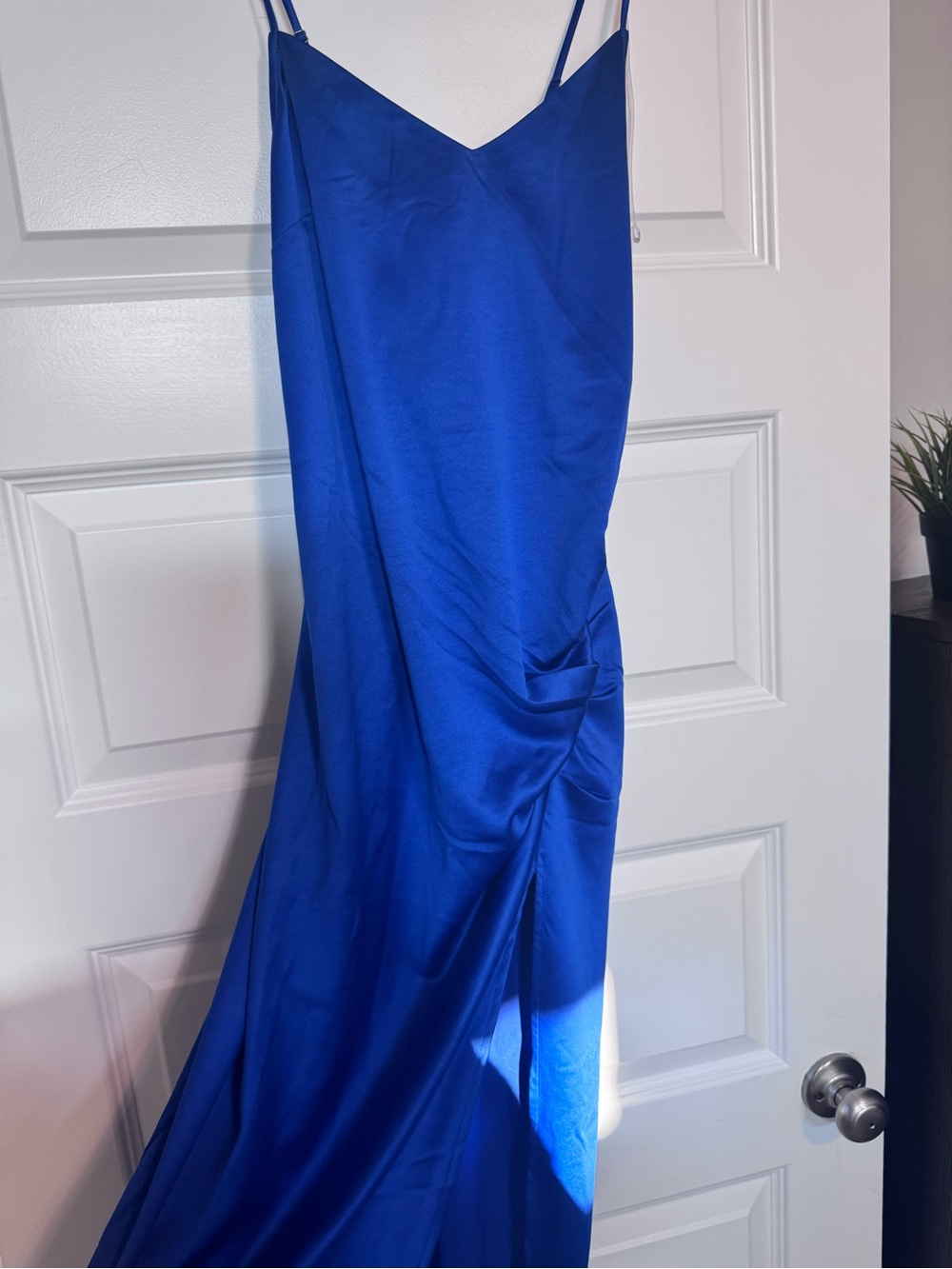 Elegant Royal Blue Slip Dress with Side Ruching